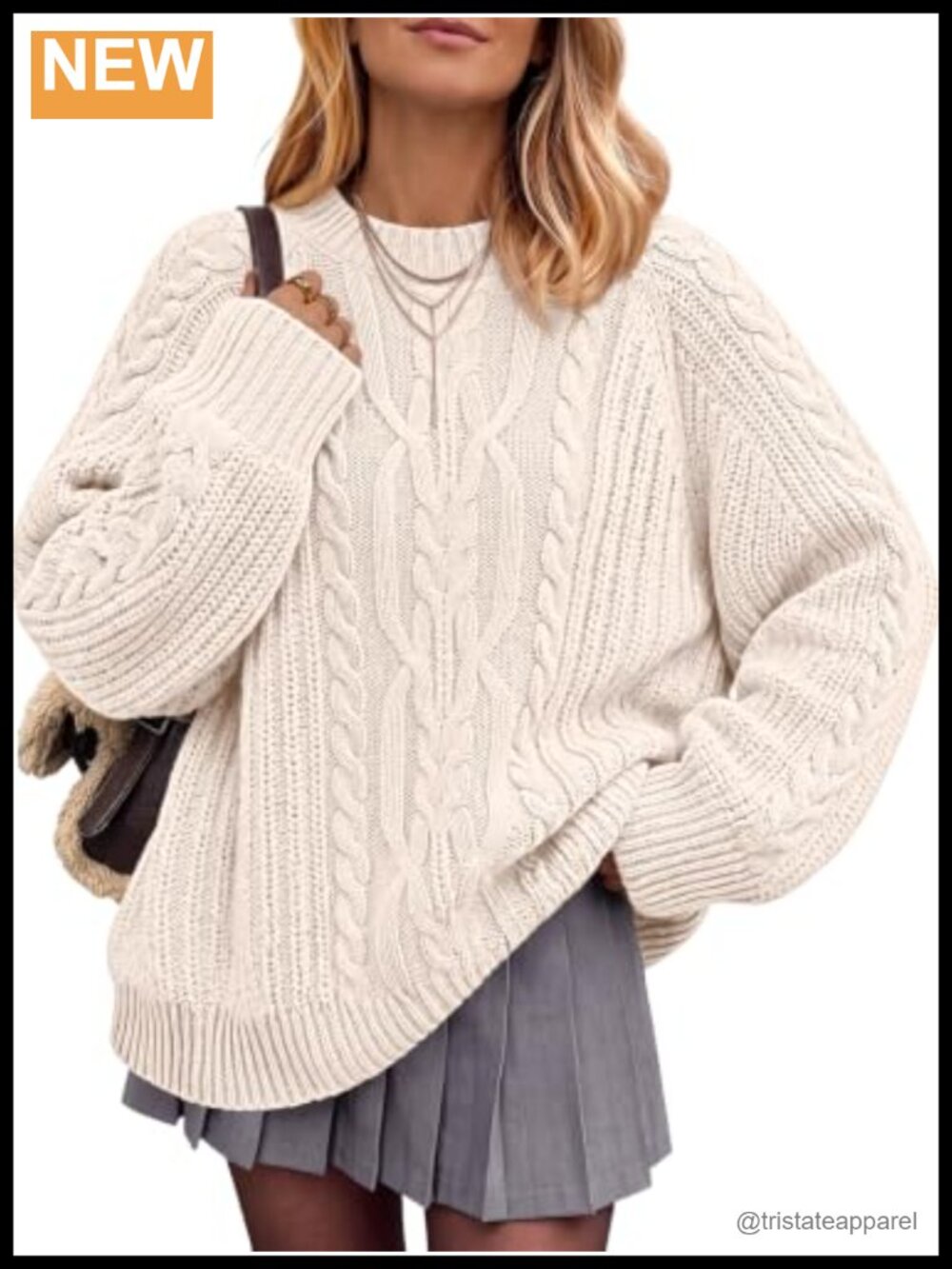 Oversized Cable Knit Pullover Sweater - Cozy Women's Crewneck Fall Top